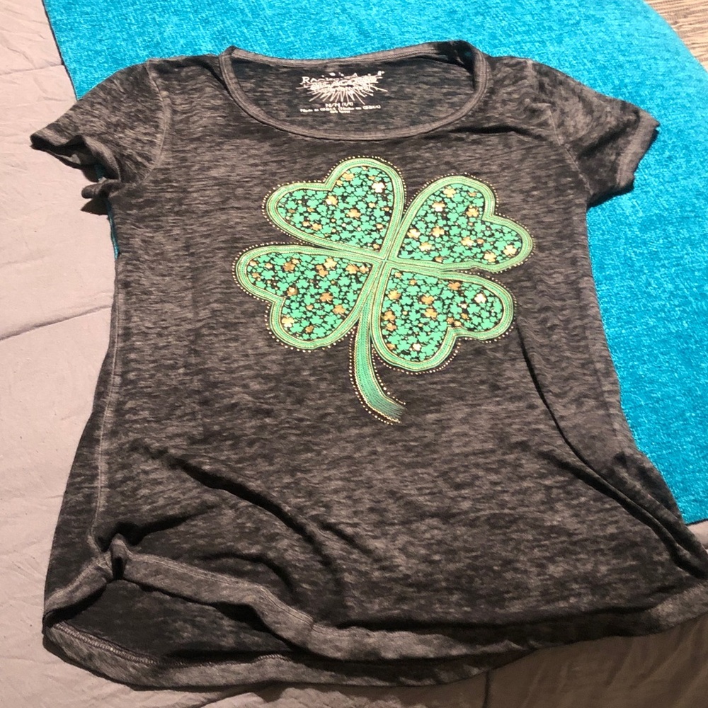 Gray T-Shirt with Clover Design